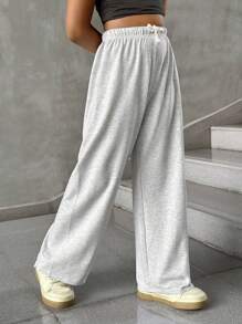 SHEIN Tween Girl Summer Simple Front Tie Loose Sweatpants, Casual Daily Wear Fall Winter