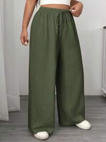 SHEIN EZwear Vestido largo de lino informal y holgado con cordón para tallas grandes