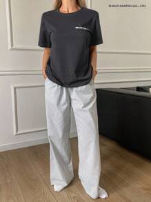 HELLO KITTY | DAZY 字母和卡通印花短袖T恤和条纹宽松睡裤女士睡衣套装