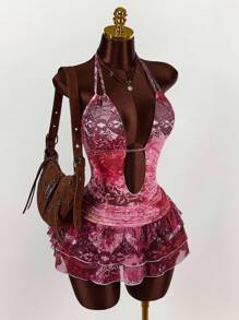 Amplova 女式夏季嬉皮风格腰果花印花挂脖迷你连衣裙 - 彩色 - 查看 5