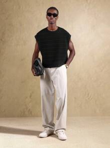 SUMWON Top senza maniche in maglia strutturata, vestibilità boxy, canotta a costine, stile casual da strada, essenziale per l'estate, design urbano alla moda e semplice - nero - Visualizzare 1