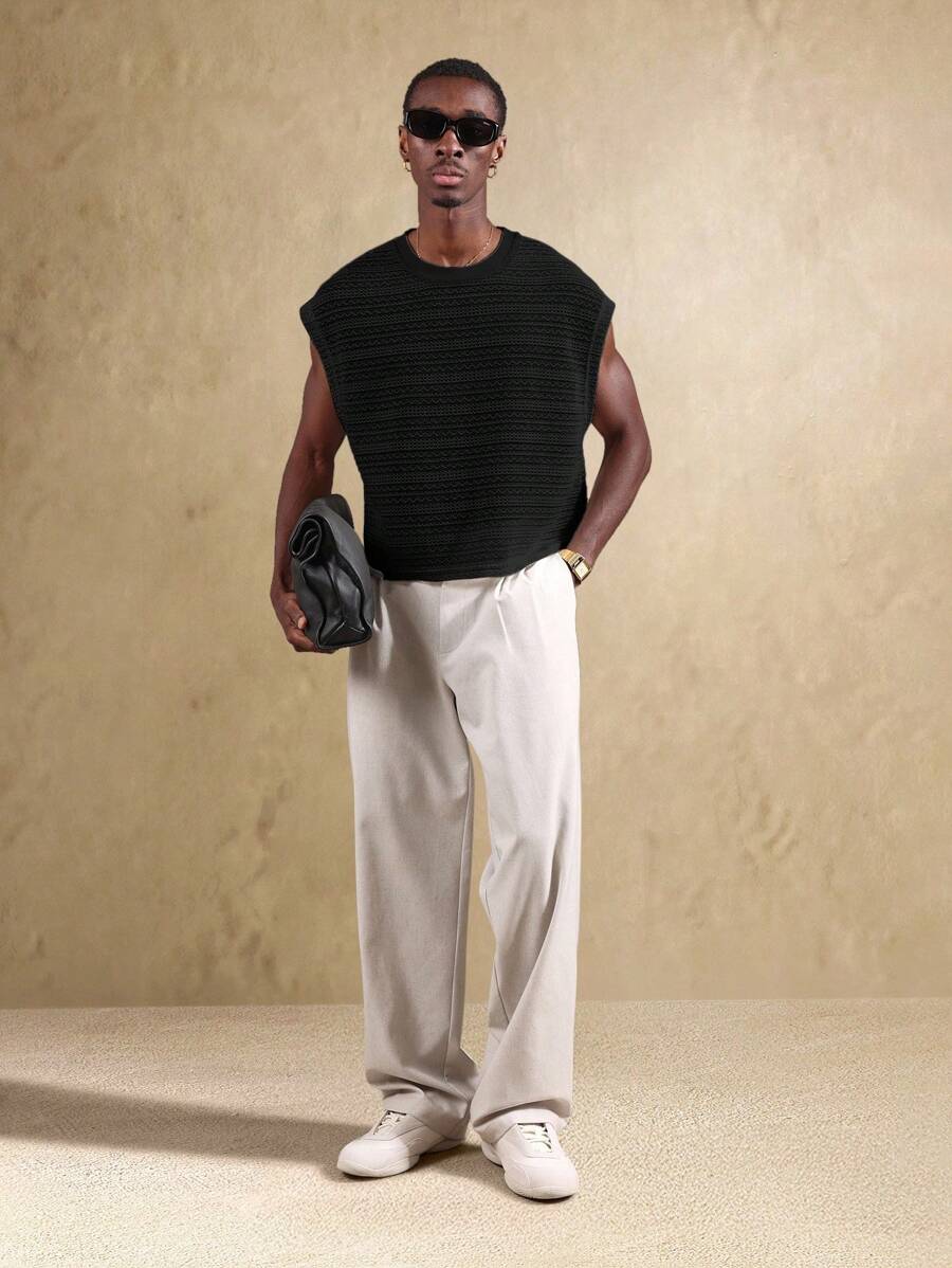 SUMWON Top senza maniche in maglia strutturata, vestibilità boxy, canotta a costine, stile casual da strada, essenziale per l'estate, design urbano alla moda e semplice - nero - Visualizzare 1