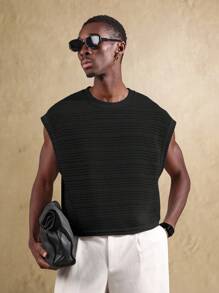 SUMWON Top senza maniche in maglia strutturata, vestibilità boxy, canotta a costine, stile casual da strada, essenziale per l'estate, design urbano alla moda e semplice - nero - Visualizzare 2