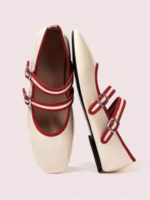 CUCCOO DOLLMOD Women's New Apricot Color Block Sweet & Mary Jane Flats - Apricot - View 2