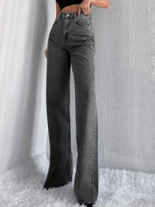 SHEIN Tall Jeans de pierna ancha de cintura alta con bajo sin acabar 100% algodón TALL