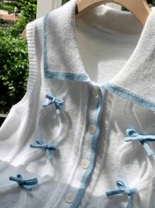 Comfortcana 大码女式针织蝴蝶结开衫背心，休闲简约时尚百搭，春/秋/夏 - 彩色 - 查看 8