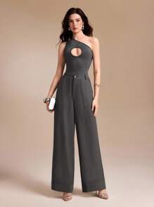 Barbara Mancini 深灰色透明雪纺高腰阔腿裤商务秋季基本款 - 深灰色 - 查看 3