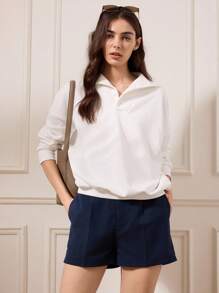 Briarwyn Abbigliamento da donna autunnale, capi per il ritorno a scuola, stile "old money" per donne, camicia con collo alto e bottoni tutta bianca