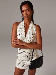 Athîral 波尔卡圆点印花蕾丝边迷你挂脖连衣裙，假日风格，Y2k 风格，性感，时尚女性，秋季