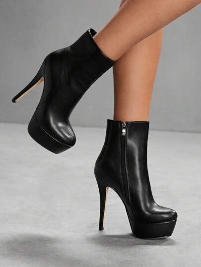 CUCCOO SZL Women Sexy Fashion High Platform Thin High Heel Casual Versatile Side Zipper Black Ankle Boots For Christmas Valentine's Day