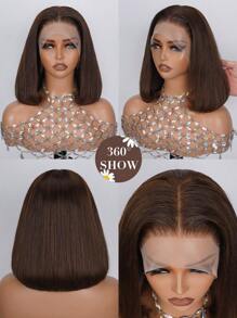 Chocolate Brown #3 13x4 Transparent Lace Front Bob Wig Human Hair 180% Density Short Pre Plucked Natural Hairline Install For Women - 9AM Hair Sport Vacation Travel Festival Prom Outdoor Cosplay Campus School Beach Wedding Camping Holiday Outfits Summer Outfits Vacay Vibes Charm Elegant Casual Y2k Fashion Styles Ss25 Breathable Cap Heat - S3 - View 3