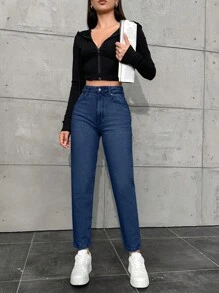 EURMUSE Quần Jeans Ống Đứng 100% Cotton Cho Nữ - Màu xanh bụi bặm - Xem 5