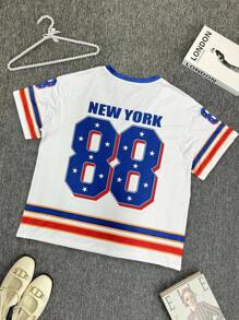 INAWLY Solva Camiseta larga de talla grande, holgada, con cuello en V y mangas cortas, con estampado digital - Multicolor - Ver 2