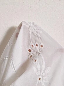 孕妇休闲纯色镂空刺绣长款度假连衣裙 - 白色 - 查看 8