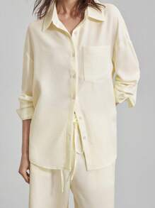 Ontre Women's 2 Pieces Casual Outfit, Includes Long Pants And Long Sleeve Shirt, Suitable For Business, Leisure, Beach Vacation, Spring/Summer - Apricot - View 5