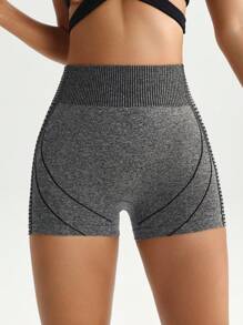 Gameset SHEIN Sport Seamless Striped High Waist Women Daily Fitness Sports Shorts - Dark Grey - View 2