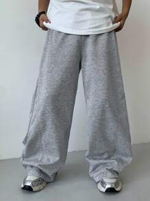 SHEIN 1 件青少年男孩休闲运动学院直筒宽松灰色长裤适合返校适合生日派对、晚会、表演、婚礼、洗礼、开幕式日常适合日常使用适合上学适合旅行适合运动适合春夏季节灰色裤子