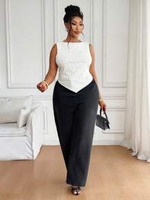 SHEIN PETITE CURVE Damen Creme-farbiges Camisole Top mit doppelter Spitzenlage in Große Größen, minimalistisch & modisch, geeignet für den Sommer - Beige - Übersicht 5