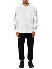 Champion Men's Letter Print Drawstring Hooded Casual Sweatshirt - White - View 3