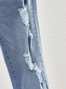 Manfinity VCAY Men's Light Blue Ripped Denim Jeans - Casual Washed Straight Leg Style Long Pants - Blue - View 4