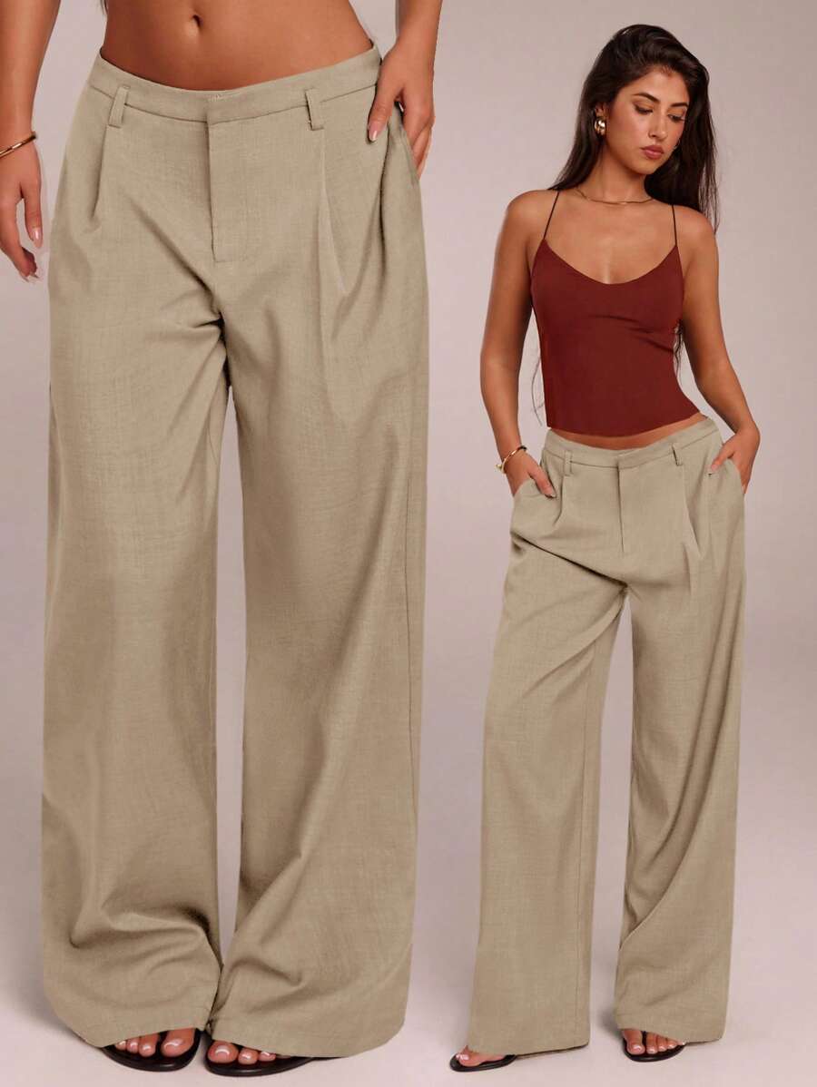 SHEIN Forever 21 Quần nữ công sở thường ngày trang phục phương Tây cho nữ quần ống rộng công sở cho nữ quần rộng thùng thình cho nữ quần áo chuyên nghiệp trang phục công sở - màu nâu - Xem 1