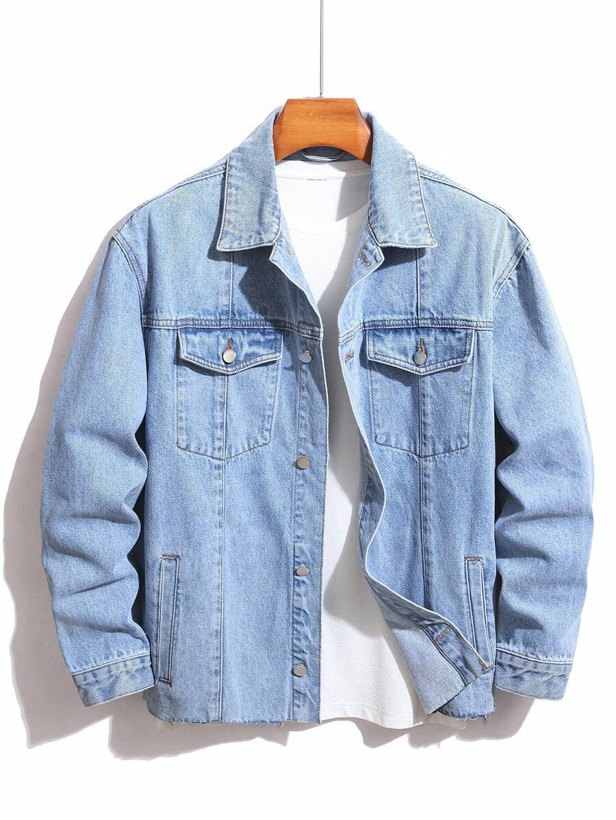 Manfinity Homme Men's Casual Washed Relaxed Denim Jacket, Fall - Light Wash - View 1