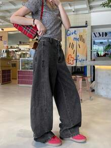 DAZY Blugi de damă coreeni, spălați, casual, de lungime medie, cu picior drept