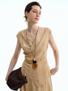 Aalyst 女式休闲 V 领无袖不对称下摆腰系带上衣和纯色 A 字长裙套装，适合工作，春夏季