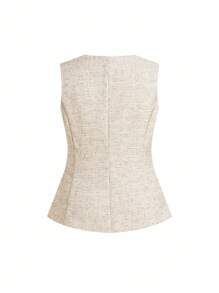 Ellevyn Lus Size Flax Elegant Fashion Women's Single-Breasted Vest And Pants Casual 2 Pieces Set, Suitable For Commute,Old Money Style Women,Business Casual Woman,Teacher Outfits For Women,Teacher Outfits For Women,Back To School Clothes,Office Outfits For Women,Lounge Sets For Women,Work Clothes Women,Button Up Shirt Women,Teacher Shirts,Work Outfits For Women,Teacher Outfits,Work Pants,Modest,Classy,Work Tops,Summer Outfits For Women - Apricot - View 2