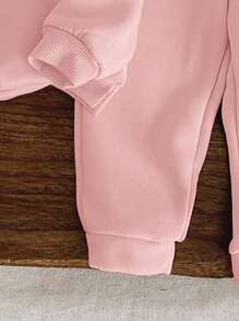 SHEIN Baby Girl Knit Soft Hoodie Sweatshirt And Pants Set, Casual Loose Fit Long Sleeve Outfit, Suitable For Autumn/Winter Baby Girl Sweat Set Baby Girl Clothes Daddys Girl Baby Tracksuit Daddys Mini Daddy And Me Matching Outfits Set Fall - Pink - View 4