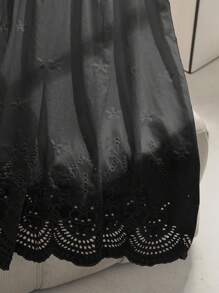 Mulvari 女式中长款松紧腰孔眼刺绣半身裙，春夏 - 黑色 - 查看 3