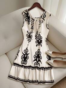 GlowEve Váy mini in họa tiết chắp vá hở lưng bằng vải chiffon mùa hè cho nữ, họa tiết in ngẫu nhiên - Nhiều màu - Xem 2