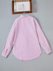 1pc Teen Girl Casual Striped Long Sleeve Long Shirt Shirts For Girls - Pink - View 2