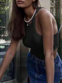 INAWLY 女式无袖紧身衣，修身性感 - 黑色 - 查看 2