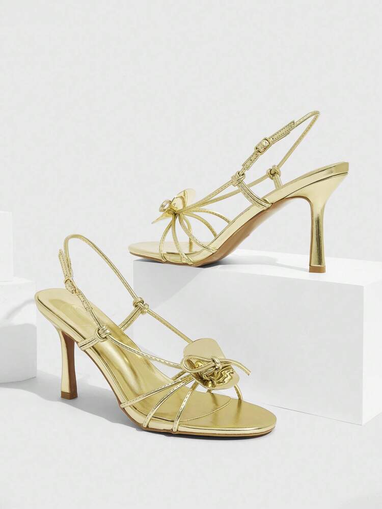 CUCCOO SZL Women's Gold Metal PU Gold Metal Buckle Decor Slim Strap Sexy Fashion Glamorous Nightclub Peep Toe High Heel Sandals