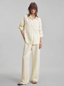 Ontre Women's 2 Pieces Casual Outfit, Includes Long Pants And Long Sleeve Shirt, Suitable For Business, Leisure, Beach Vacation, Spring/Summer - Apricot - View 3