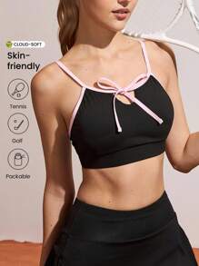 CourtClass Bowknot Front Cutout Sports Bra For Women, Suitable For Yoga - Black - View 1