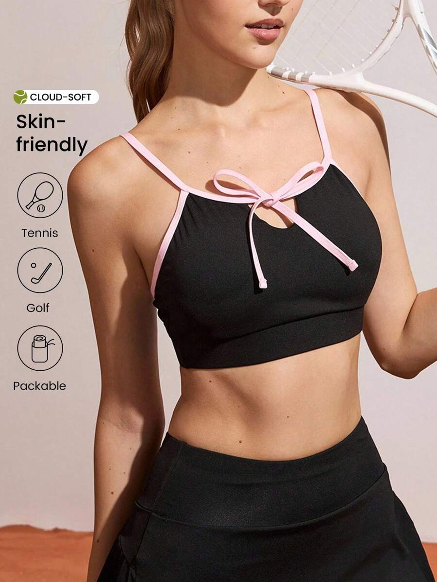 CourtClass Bowknot Front Cutout Sports Bra For Women, Suitable For Yoga - Black - View 1