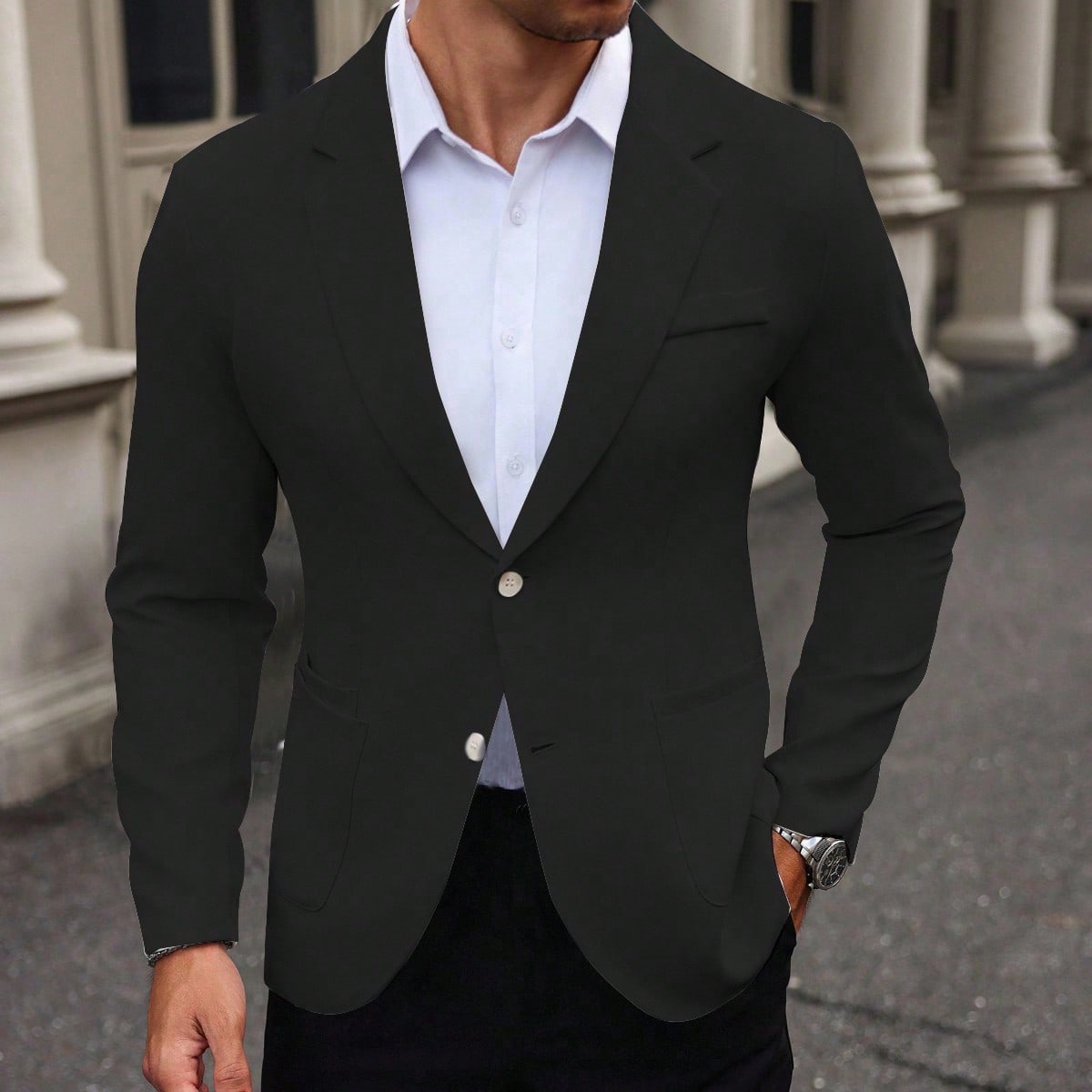Blazer de traje formal para caballero de negocios con solapa, de un solo pecho, formal, para ceremonia