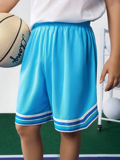 JNSQ Pantalones cortos sueltos para deportes al aire libre para niños preadolescentes de vuelta al colegio, pantalones cortos sueltos para deportes al aire libre con cintura elástica y empalme lateral con cinta