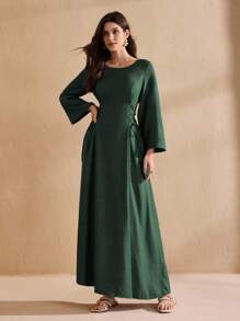 Graceveil Vestido elegante de cuello redondo, con cruce de cintas y unicolor