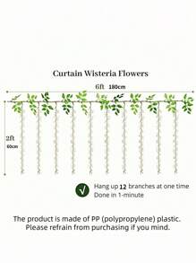 6 英尺 12 枝白色紫藤吊花人造紫藤藤蔓丝绸紫藤花花环适用于婚礼拱门派对花园家居装饰