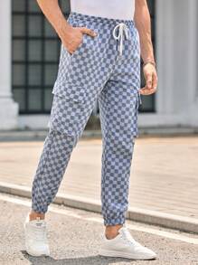 Manfinity VCAY 男士休闲梭织格子多口袋抽绳工装裤 男士格纹裤 男士慢跑裤 男士休闲裤 男士运动裤 男士格子裤 男士格子裤 男士运动裤 - 彩色 - 查看 5