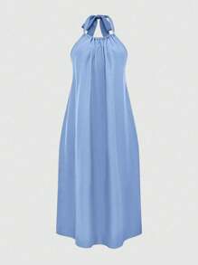 Chiquease 女式纯色褶饰挂脖系带宽松中长连衣裙