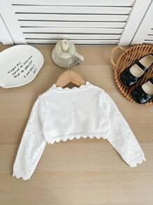 SHEIN Newborn Baby Girl Cute Versatile Knitted White Casual Minimalist Short Cardigan Sweater Baby Girl White Shrug Baby Girl Knit Shrug Baby Girl Sweater Toddler Girl Sweater Baby Girl White Cardigan Autumn Winter Clothes For Girl