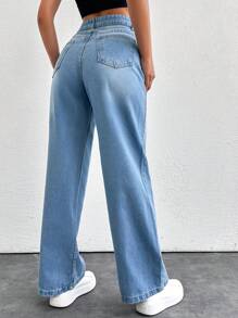 RueChic High Waist Straight Leg Jeans - Light Wash - View 2