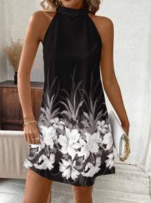 SHEIN Clasi Vestido corto casual con cuello redondo y estampado floral para mujer, adecuado para el verano