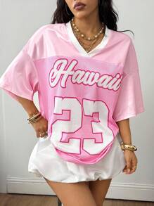 Coolane Women's Spring/Summer Festival Going Out Streetwear Vintage Breathable Mesh Number Pattern Graphics Baseball Jersey Red Jersey - Pink - View 5