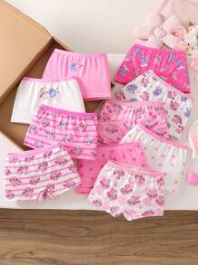 Set de 10 piezas de boxers tipo calzoncillo con diseño de animales de dibujos animados, de conejo colorido, para niñas, ropa interior de verano