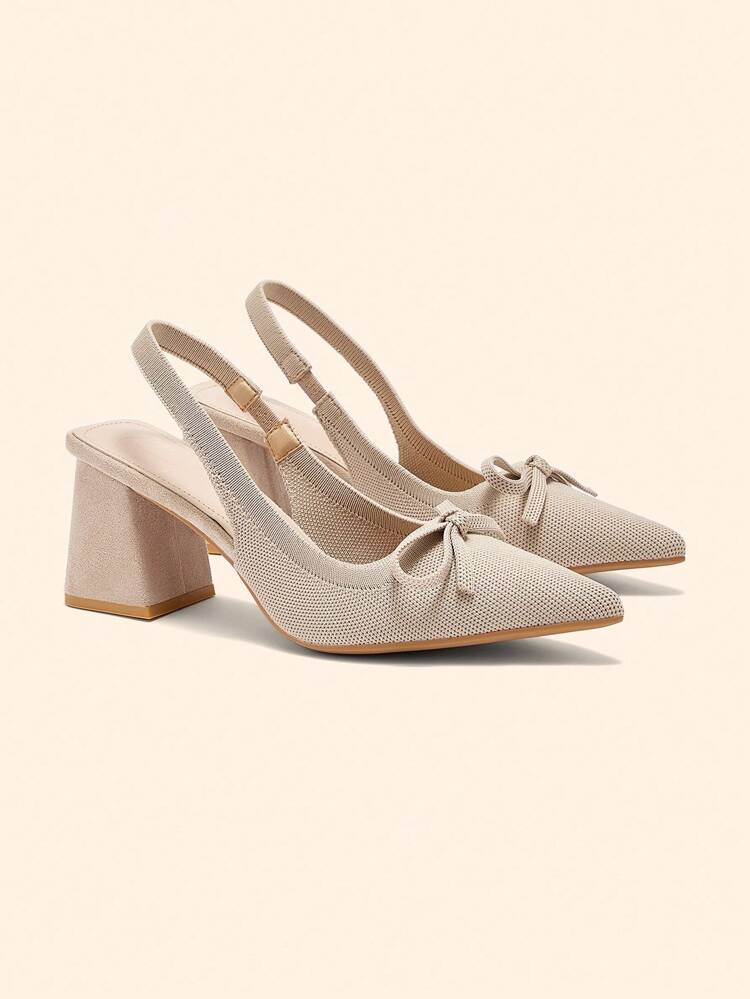 CUCCOO BASICS Women's Fashion Fabric Back Strap Chunky Heel Pointed Toe PU Leather Slingback Pumps, Suitable For Commuting, Date, Party, Vacation For Christmas Spring Shoes